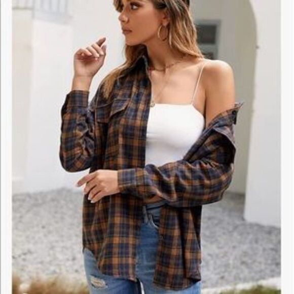 NEW Button Down Plaid Work Blouse - Picture 5 of 6